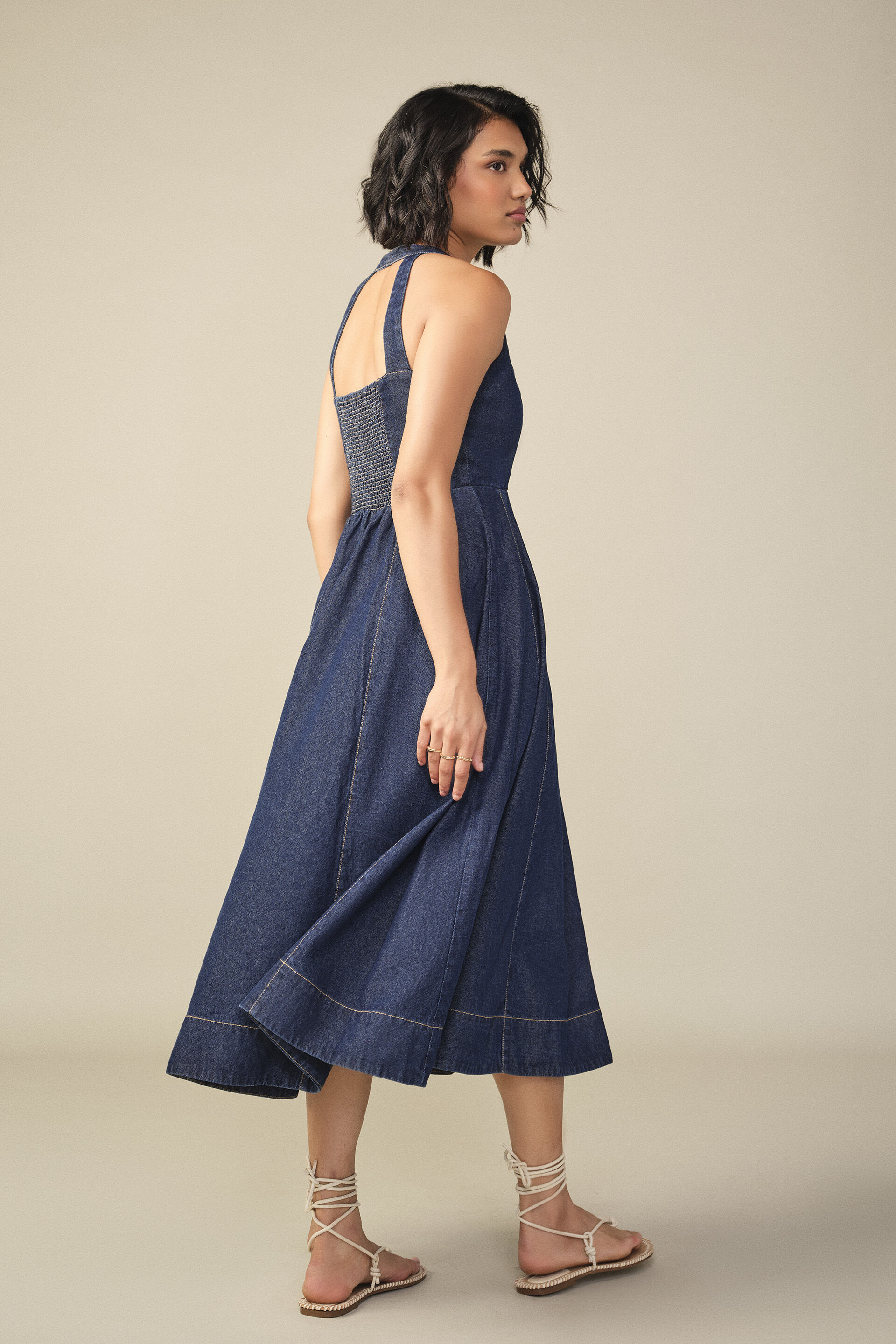 Panelled Denim Maxi Dress in Blue, Blue, image 6